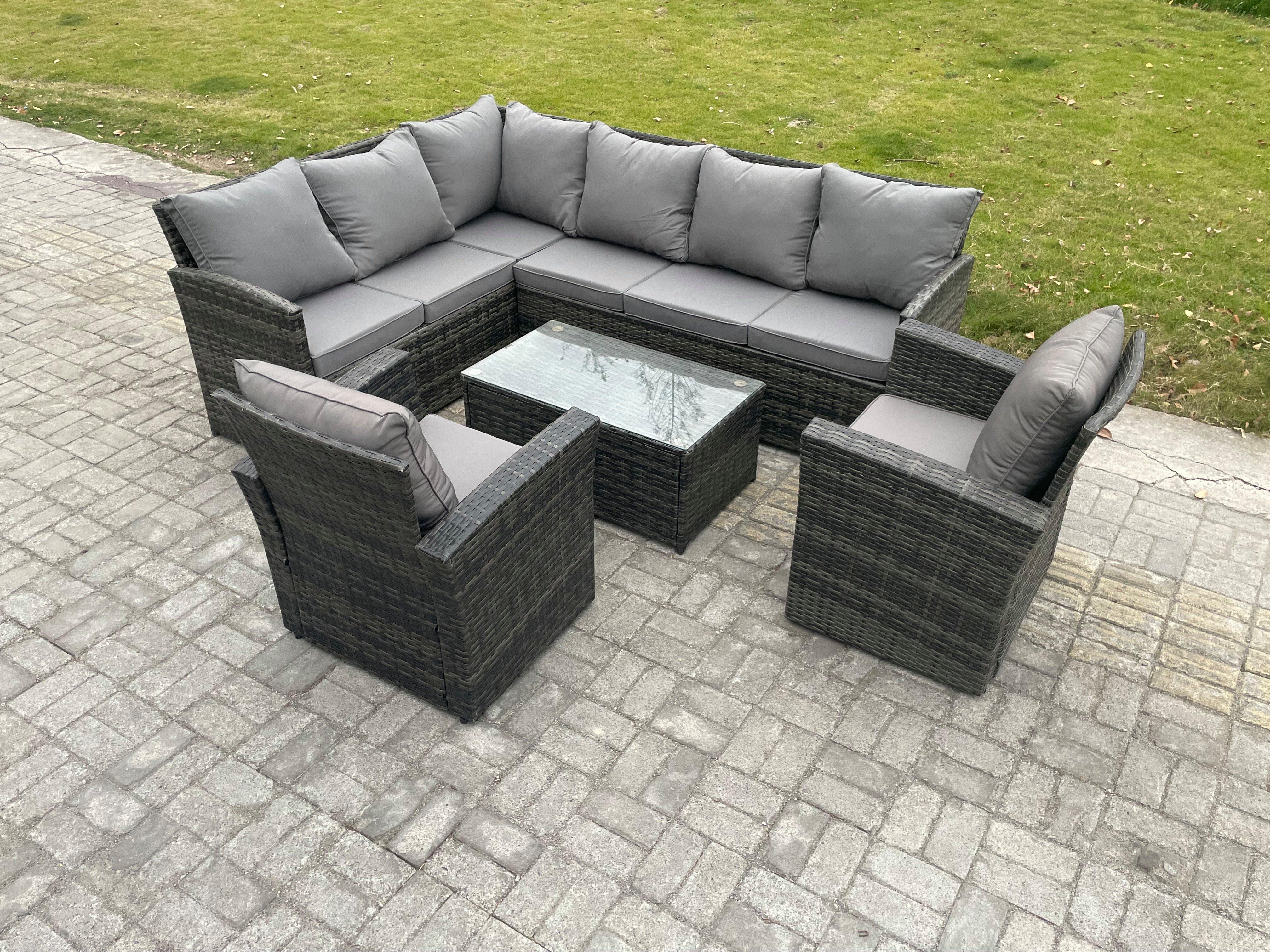 Rattan Lounge Corner Sofa Set Wicker PE Outdoor Garden Furniture Set with Rectangular Coffee Table 2
